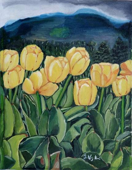 Paintings by T Vijaya Kumari - Yellow Tulips