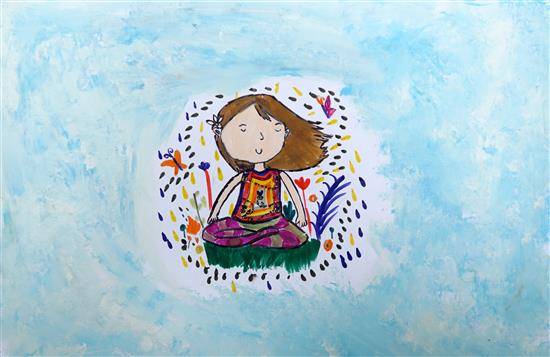 Painting by Aanya Chand - Girl with peace & quiet of the outdoor