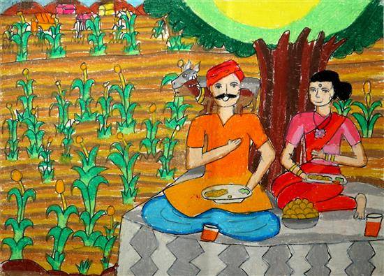 Painting by Asmi Walavalkar - Farmer couple