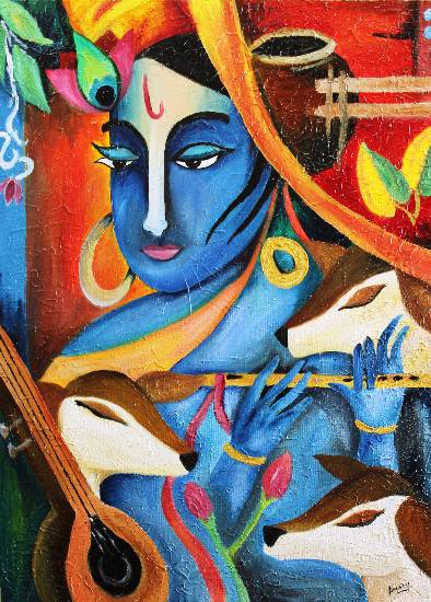 Paintings by Dr Amaey Parekh - Krishna the cowherder
