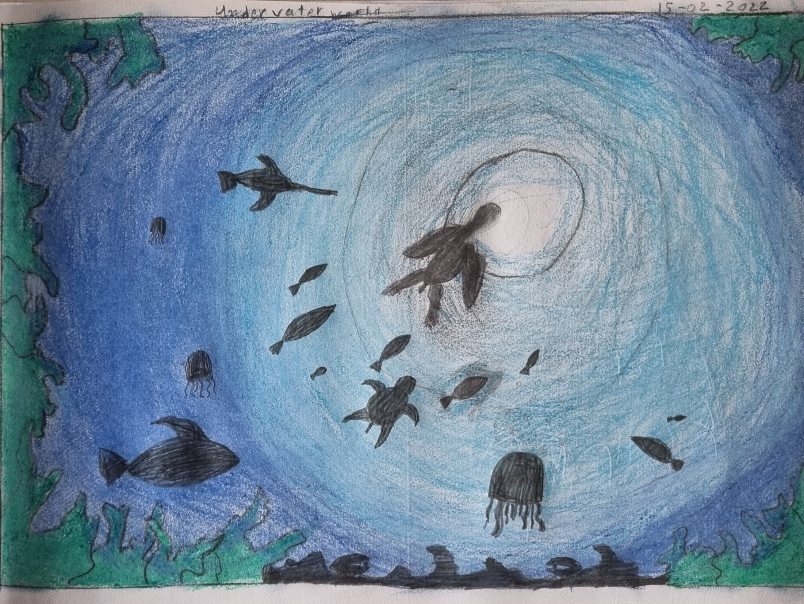 Painting by Aarav Natekar - Underwater world