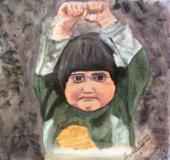 Paintings by Suvidha Joshi - Scared Girl (Syrian War Children Series)