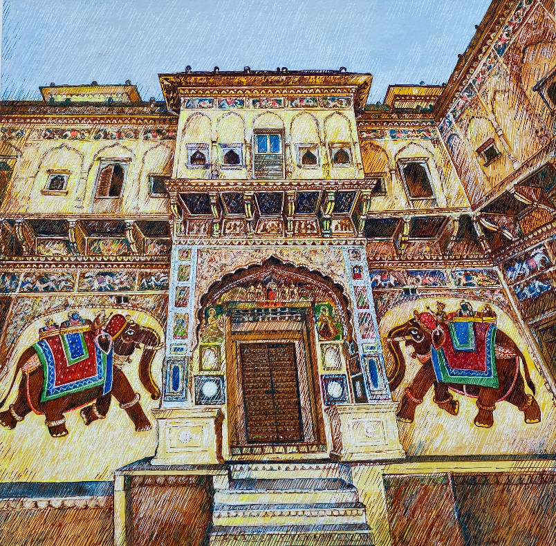 Painting by Sandhya Ketkar - Shekhawati Haveli’s Entrance