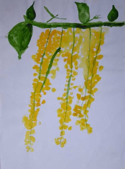 Painting by Ameya Sunand - Golden shower flower