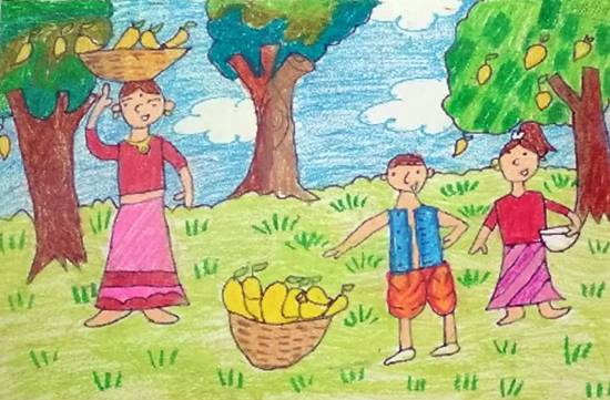 Painting by Neel Kirtane - Fruit Vendor