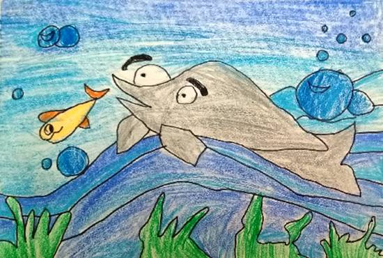 Painting by Neel Kirtane - Dolphin