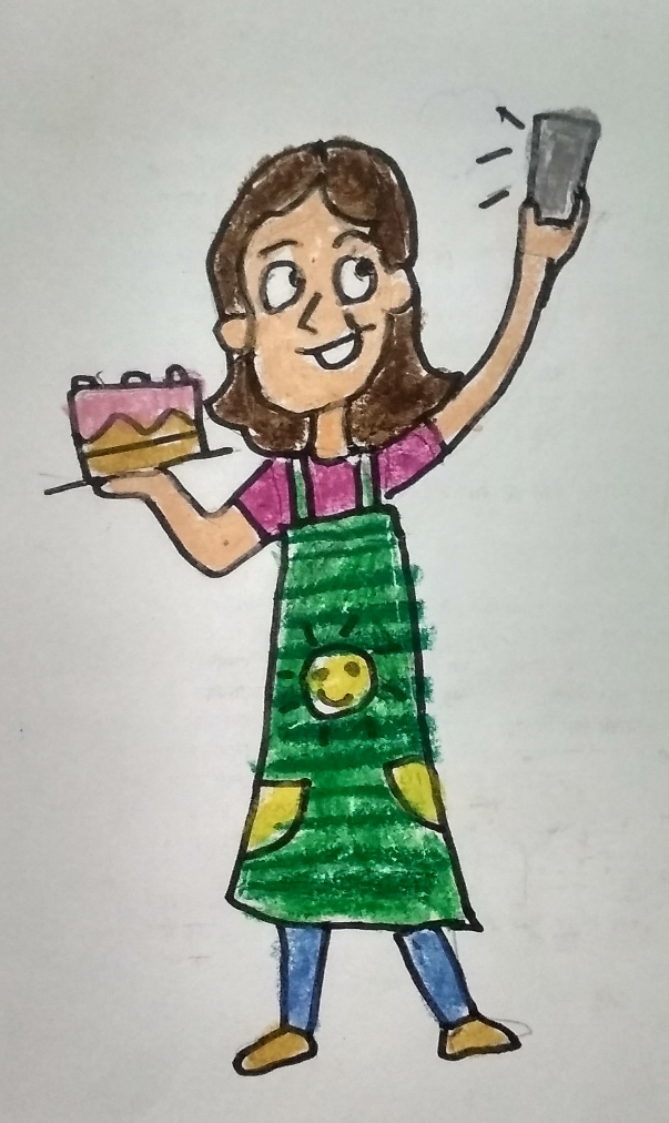 Painting by Neel Kirtane - Woman with Cake