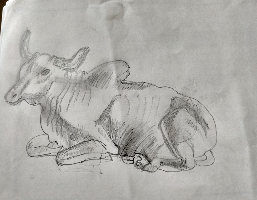 Painting by Neel Kirtane - Cow