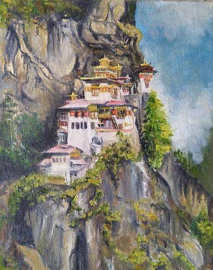Painting by Shraddha Virkar - The Sacred country - Bhutan