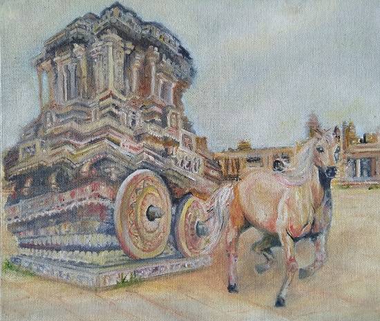 Painting by Shraddha Virkar - The horse chariot of Hampi - group of monument