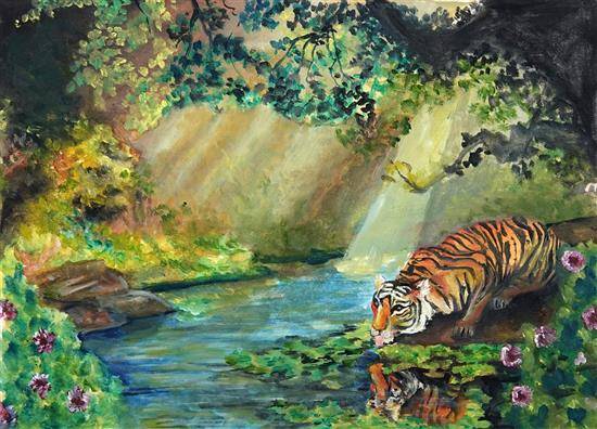 Painting by Shraddha Virkar - Tiger : The master of a balanced ecosystem