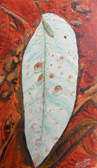 Paintings by Sindhulina Chandrasingh - Rain drops on a leaf