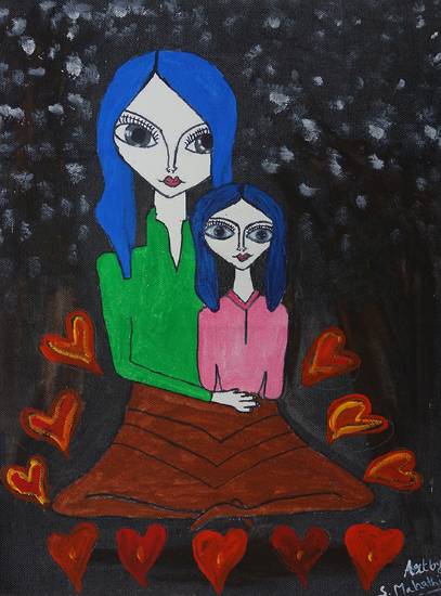 Painting by Mahathi Shanagala - Mom & her little queen
