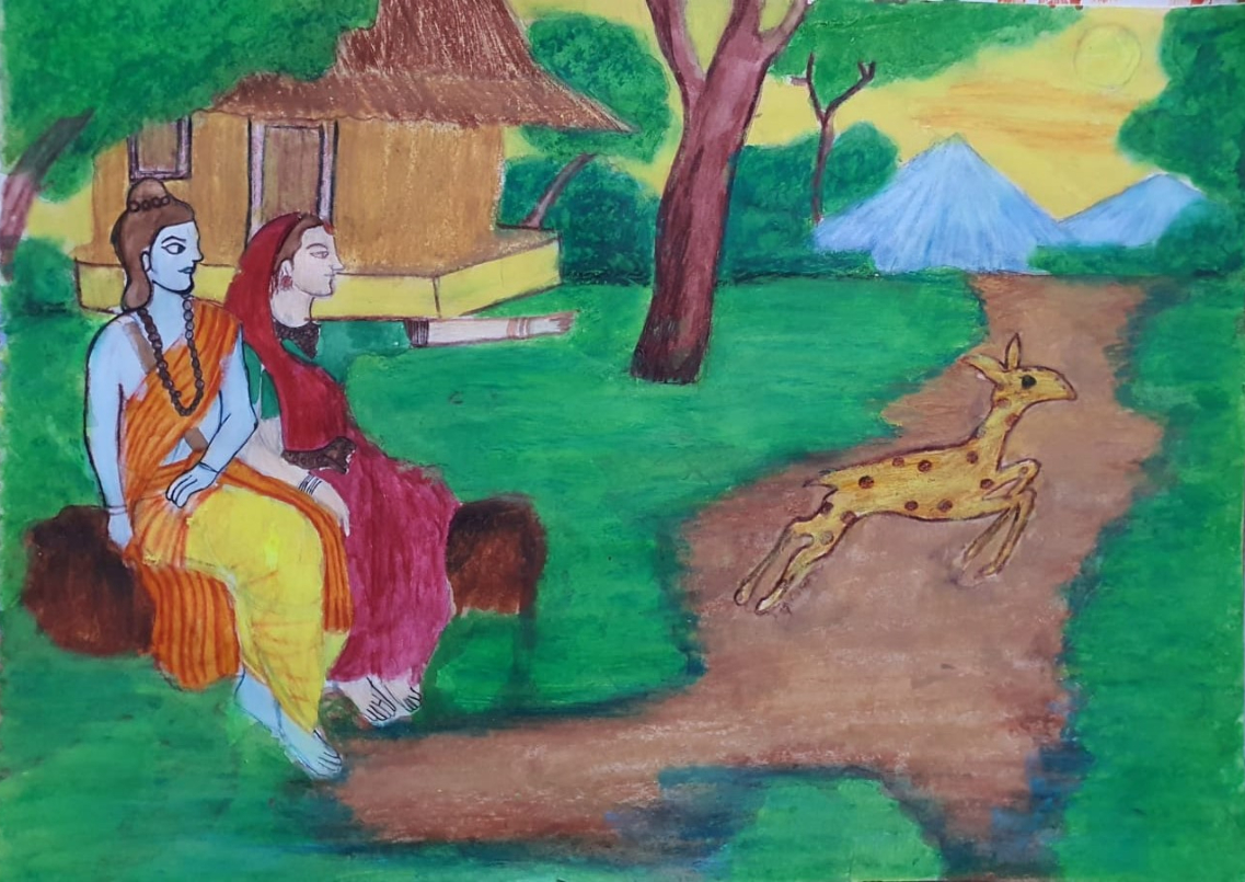 Painting by Aanya Mahajan - The Legend of the Goddess Sita and the Golden Deer