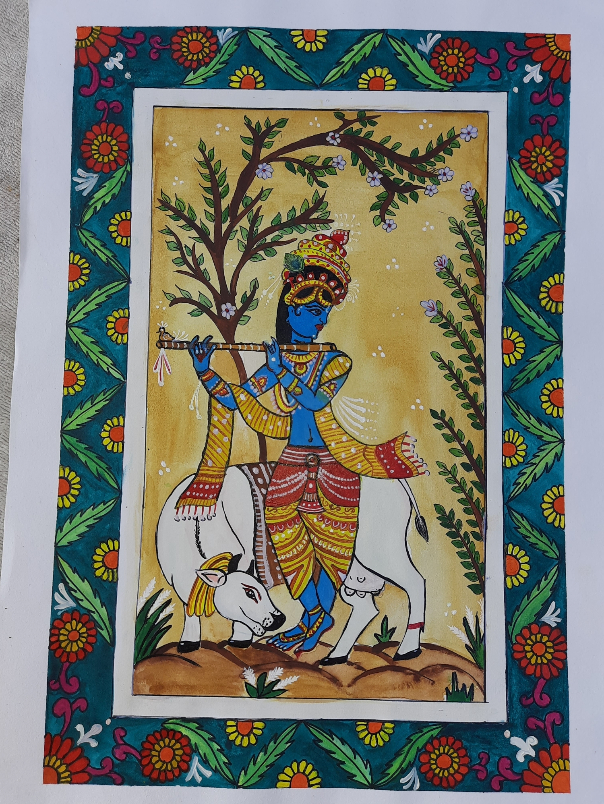 Paintings by Akshipra Jangid - Shri Krishna Madhubani painting