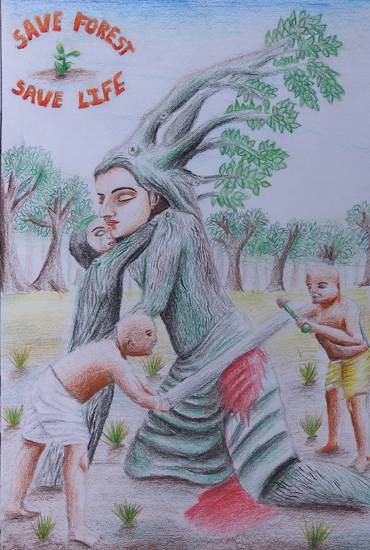 Painting by Viraj Tasare - Save Forest. Save Life