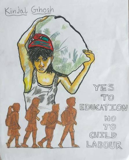 Painting by Kinjal Ghosh - Child is meant to learn, not to earn