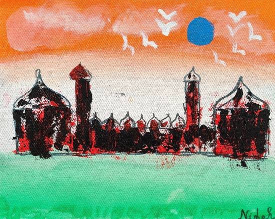 Painting by Nihal Das - The red fort abstract
