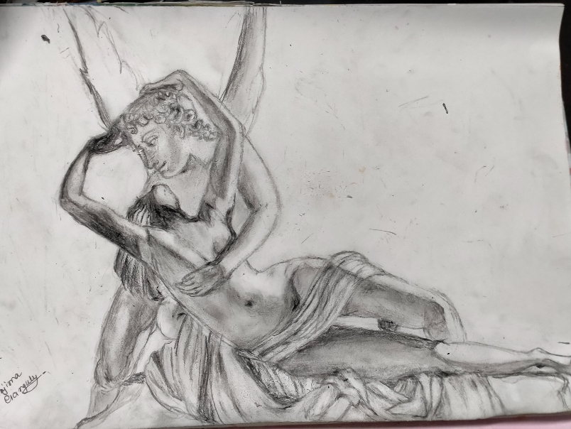 Painting by Manjima Ganguly - Psyche revived by Cupid Antonio Canova