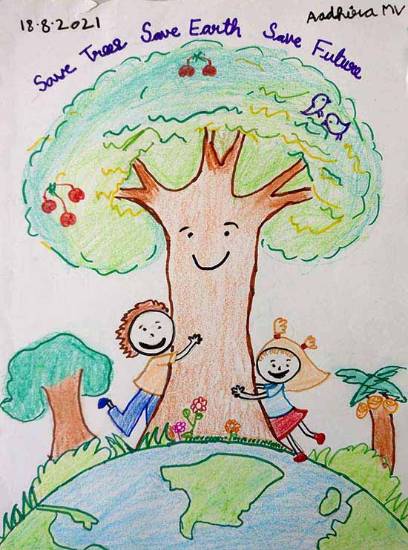 Painting by Aadhira MV - Save Trees