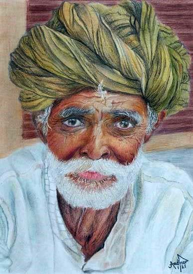 Painting by Anish Jadhav - Hard working old man