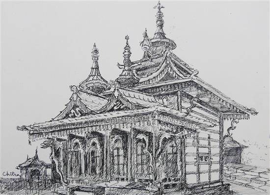 Painting by Chitra Vaidya - Badri Narayan Temple, Himachal