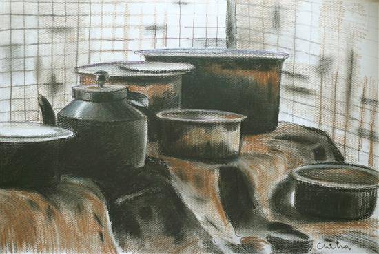 Painting by Chitra Vaidya - From a Dhaba in Himachal