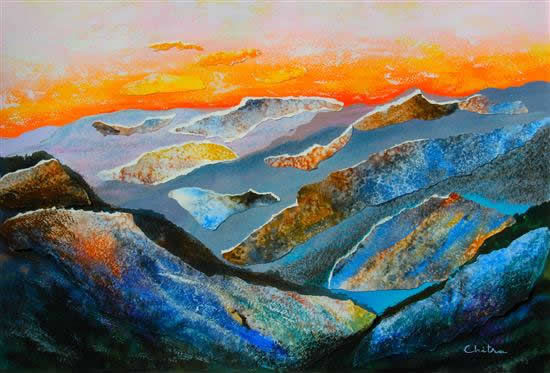 Painting by Chitra Vaidya - Kumaon Mountains - 1