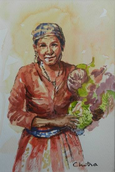 Painting by Chitra Vaidya - Kumaoni Woman - 1