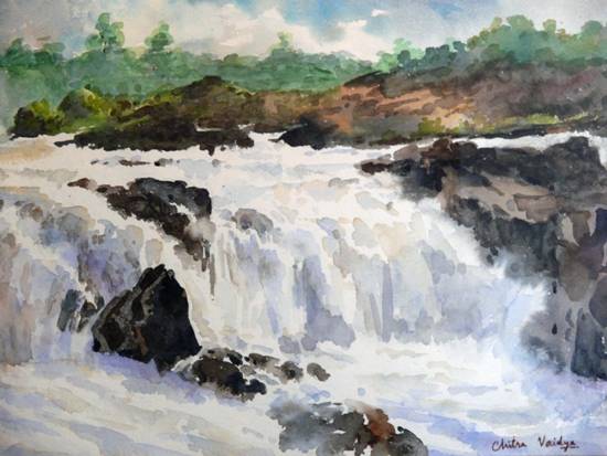 Painting by Chitra Vaidya - Bhedaghat Waterfall