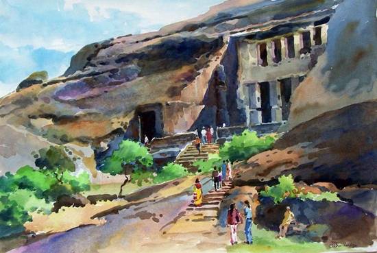 Painting by Chitra Vaidya - Kanheri Caves