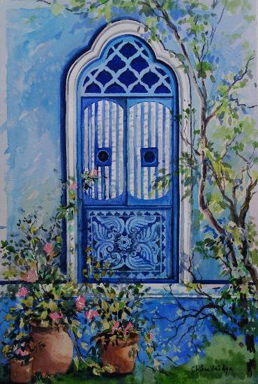 Painting by Chitra Vaidya - Blue Window
