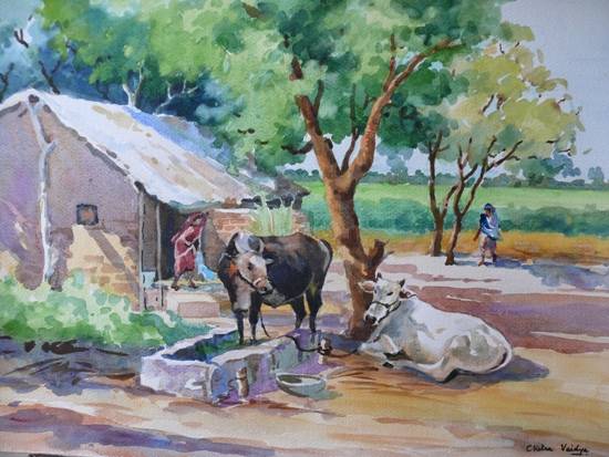 Painting by Chitra Vaidya - Village XI