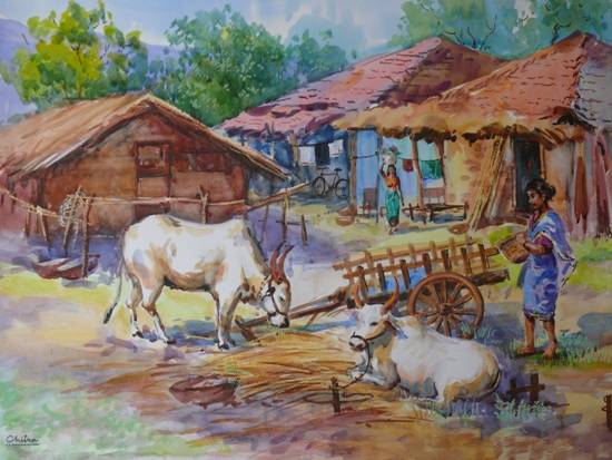 Painting by Chitra Vaidya - Village - 21