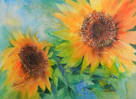 Painting by Chitra Vaidya - Sunflowers