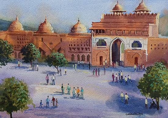 Painting by Chitra Vaidya - Amer fort, Jaipur