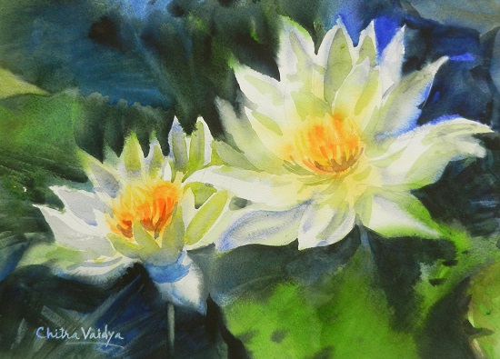 Paintings by Chitra Vaidya - White Lotus