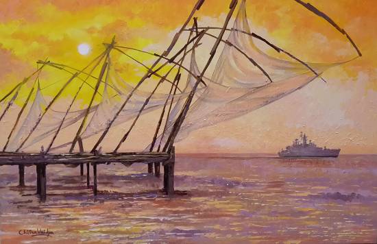 Painting by Chitra Vaidya - Chinese Fishing Nets - 2