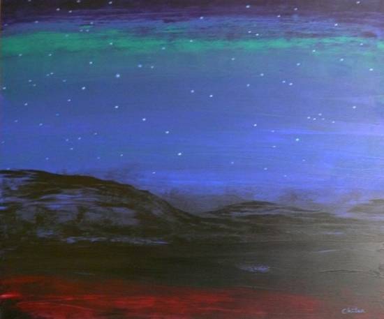 Painting by Chitra Vaidya - Starry Nights in the Hills - I