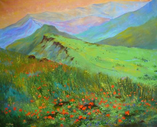 Painting by Chitra Vaidya - Rolling Hills