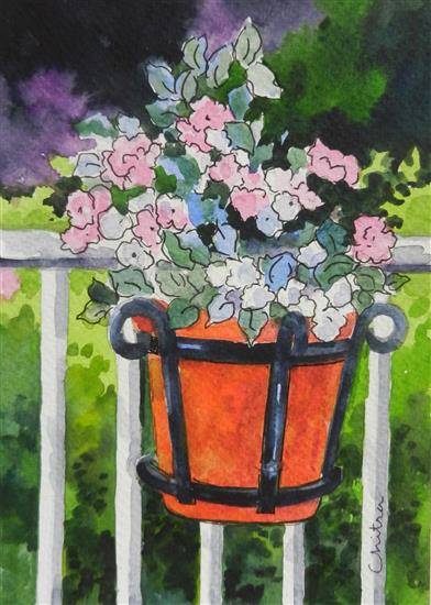 Painting by Chitra Vaidya - Flowers in a Pot