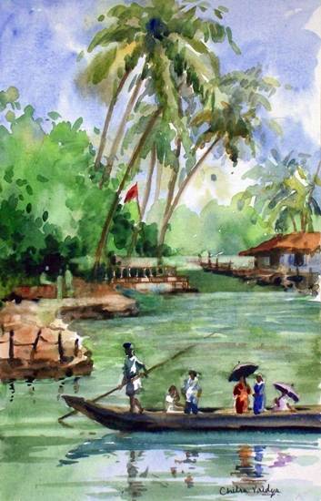 Paintings by Chitra Vaidya - Life at Backwaters