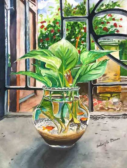 Painting by Antarjita Kumar - A flower pot