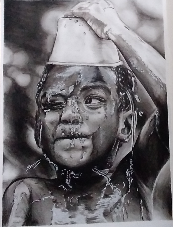 Paintings by Shriraj Chavan - Water Splash On Face