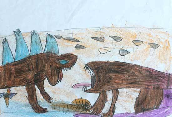 Painting by Viswajith V - Godzilla fight with an angry creature.