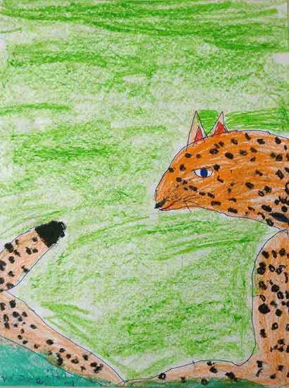 Paintings by Viswajith V - Cheetah hiding in a forest
