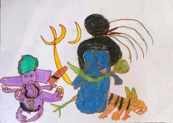 Painting by Viswajith V - Lord Shiva and his son Ganapati