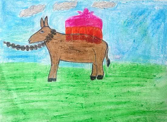 Painting by Devanshu Acharya - The donkey is carrying our loads