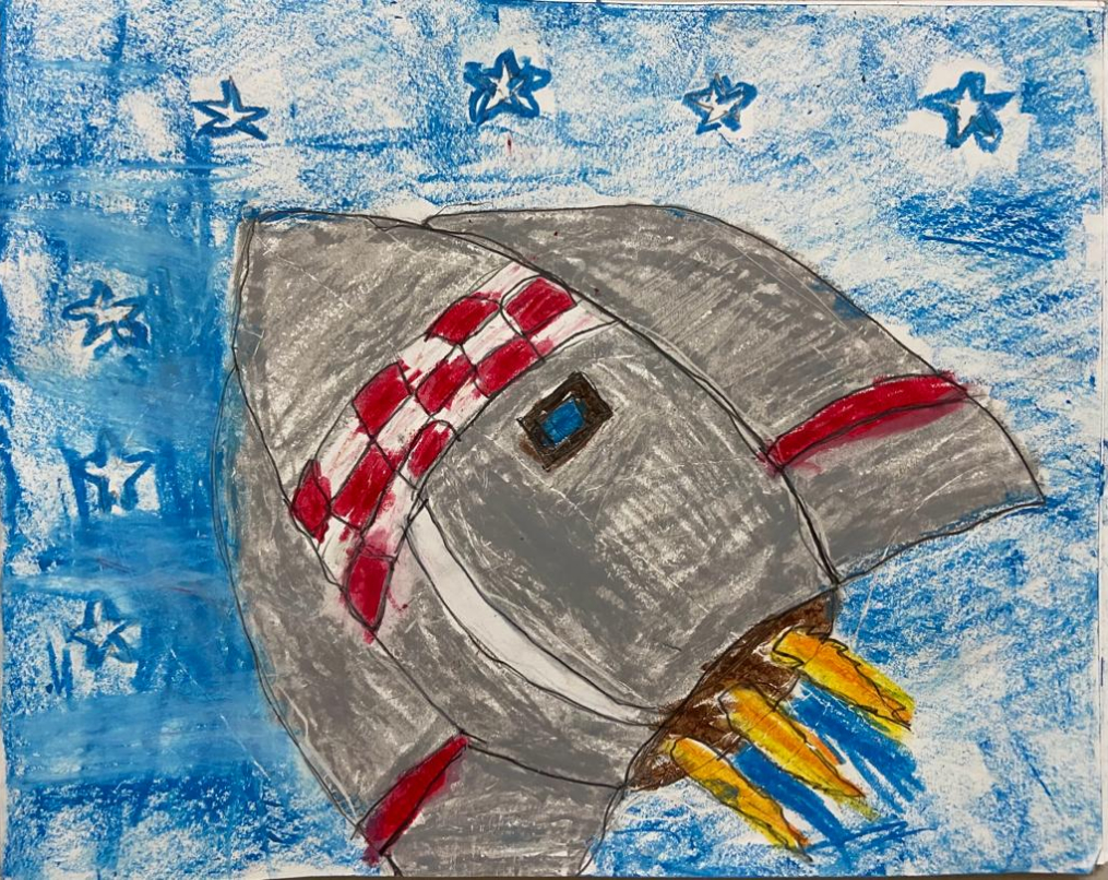 Artwork by Sahana Subramanyam - Rocket through space