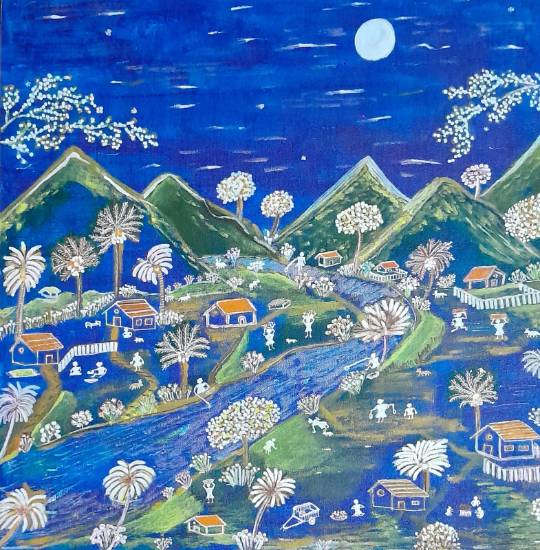 Painting by Jayant Kher - Blue mountains